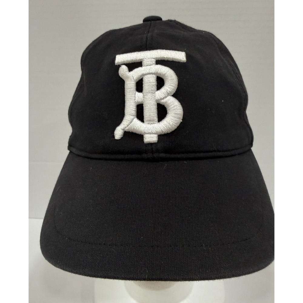 Burberry TB Logo Cotton Baseball Cap Black Checked Brim Mens Medium Hat